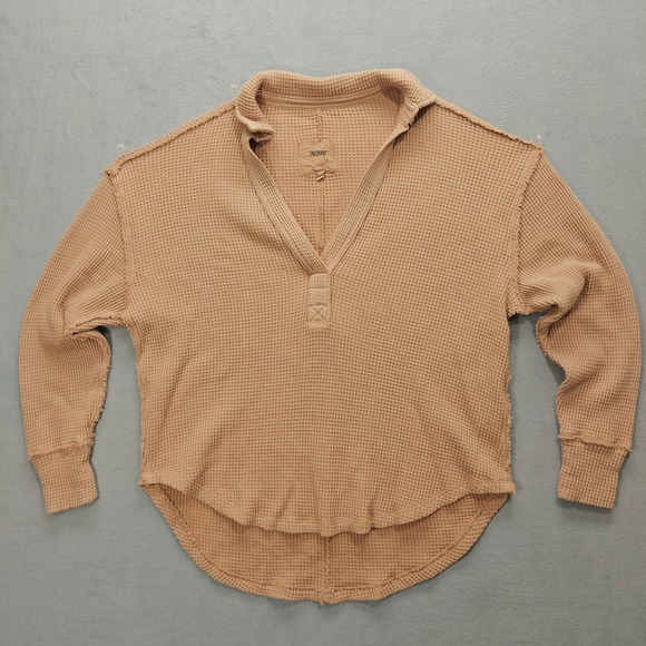 aerie Tops - Aerie Oversized Waffle Knit Pullover V-Neck Long Sleeve Womens S‎ Granola Hiking